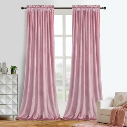 Roslynwood Velvet Blush Pink Curtain 84 inches Long - Curtains Thermal Insulated Rod Pocket Window Luxury Panels Drapes for Bedroom/Living Room,W52 X L84 Inch, 2 Panels - color: Blush, size: 52"W x 84"L (Pack of 2)
