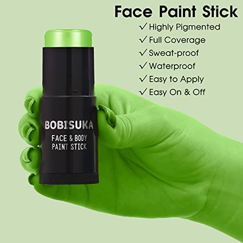 BOBISUKA Light Green Face Body Paint Stick, Lime Green Eye Black Painting Sticks for sports, Facepaints Kit for Halloween Makeup Zombie Witch Camouflage Goblin Cosplay Special Effects SFX Costume - color: Grass Green
