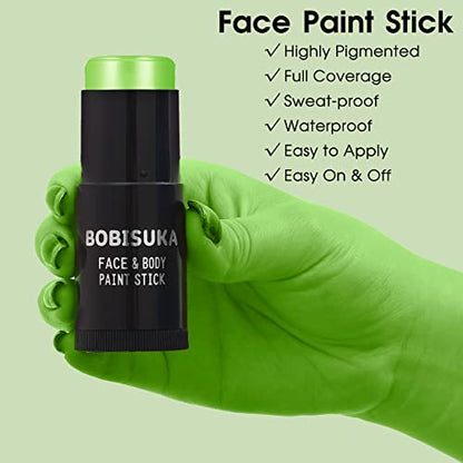 BOBISUKA Light Green Face Body Paint Stick, Lime Green Eye Black Painting Sticks for sports, Facepaints Kit for Halloween Makeup Zombie Witch Camouflage Goblin Cosplay Special Effects SFX Costume - color: Grass Green
