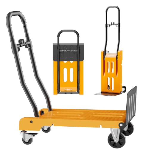 Folding Hand Truck Dolly and Platform Cart, 330 Lbs, 2-Level Adjustable | 360° Smooth Swivel Wheels, 330Lbs Heavy Duty Foldable Hand Cart Moving Dolly for Delivery, Warehouse and Moving