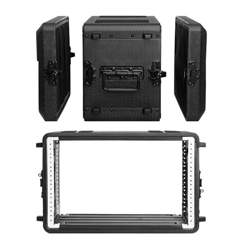 6U Rack Case Shallow 12" Depth, 19" Rackmount Flight Cases Easy Installation Portable Carry Watertight Dust Proof 2 Space Shockproof Mount Racks with Microphone Compartments Space Saving - size: 6U Rack Case 12" Deep