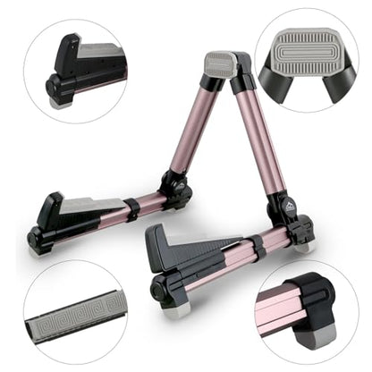 EASTROCK Portable Tripod A Frame Aluminium Music Stand,Pink | Folding Guitar Stand,for Acoustic Electric Guitars, Bass, Violin, Ukulele, Banjo - color: pink