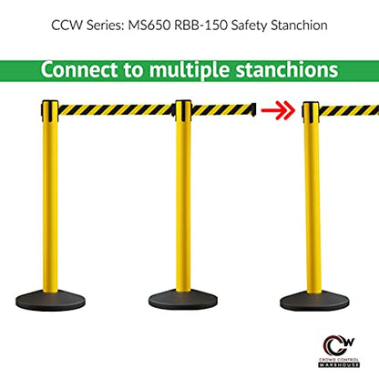 Crowd Control Warehouse RBB-150 Retractable Belt Barriers, 16 Ft, Set of 2 | CCW Series Stanchions with Red Authorized Access Only White-letter Belts, Yellow Steel Posts, Portable and Easy to Assemble