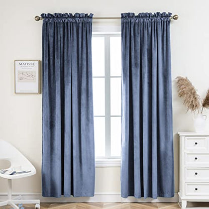 PLEASANT BOULEVARD Stone Blue Velvet Curtains 63 inch Long Heavyweight Blackout Curtains Rod Pocket Thermal Insulated Darkening Window Drapes for Bedroom Living Room, W52 x L63, 2 Panels - color: Stone Blue, size: 52"W x 63"L (Pack of 2)