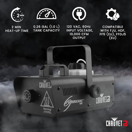 CHAUVET DJ Hurricane 1000 Compact Fog Machine with wireless Remote | Dense atmospheric haze for nightclubs, party nights, holiday displays and live events, quick heat-up, hands-free triggering - style: 1000