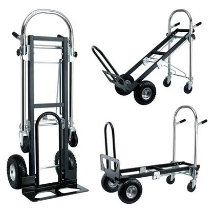 3 in 1 Convertible Hand Truck Dolly Cart with Wheels (Black) | 1000 Lbs Appliance Dolly with Solid Wheels, Hand Truck Heavy Duty for Moving,Transport in Warehouses,Home,Factory - color: Black