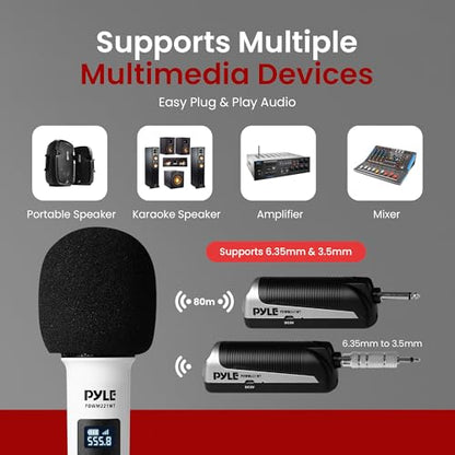 4 Channel Wireless Microphone System, Portable UHF Band Receiver System, Independent Channel Controls, RF Signal LCD Indicator, Digital Audio Microphone Set with 4 Handheld Microphones (White) - style: Wireless-Set of 4 Mics