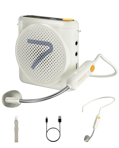 7RYMS WA1 Wireless Voice Amplifier with Headset Microphone for Teachers | Noise Cancellation, 23H Working, 164ft Range, Personal PA System for Teaching, Speech, Training Outdoor, Tour Guide, Yoga - color: Wireless Headset Mic(White)