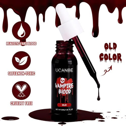 UCANBE Halloween Dripping Fake Blood Realistic Blood Drops Body Paint Washable Fake Blood Makeup Kit For Zombie Vampire Clown Monster Clothes Costume Cosplay SFX Special Effects Makeup 30ML(Old) - color: Old