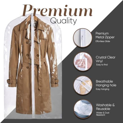 Handy Laundry Clear Vinyl Gown Bag - Protect Your Clothing While Traveling and Dust Free While Hanging in Your Closet. Ideal for Coats, Suits, Dresses or Gowns - Set of 2 (24 X 65 Inches) - size: 24" x 65", style: Clear Vinyl