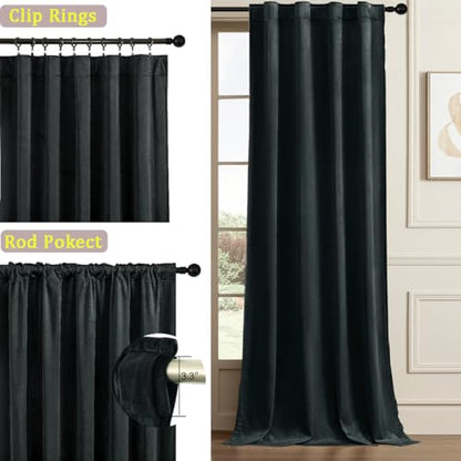 Timeper Black Velvet Curtains 84 inches 2 Panels,Blackout Curtains for Bedroom Living Room Thermal Insulated Luxury Super Soft Window Drapes,Back Tab & Rod Pocket,W52 x L84 inches - color: Black, size: 52"W x 84"L (Pack of 2)