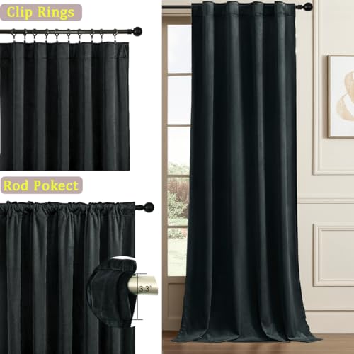Timeper Black Velvet Curtains 120 inches 2 Panels,Blackout Curtains for Bedroom Living Room Thermal Insulated Luxury Super Soft Window Drapes,Back Tab & Rod Pocket,W52 x L120 inches - color: Black, size: 52"W x 120"L (Pack of 2)