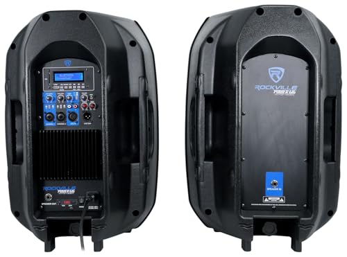 Rockville RPG122K 12" Powered PA Speaker Pair with 2 UHF Wireless Mics | 1000W Peak / 250W RMS, Bluetooth, USB/SD/FM, 2 Speaker Stands, Wired Microphone, RWM-200 H2 200-Channel System, 2-Items
