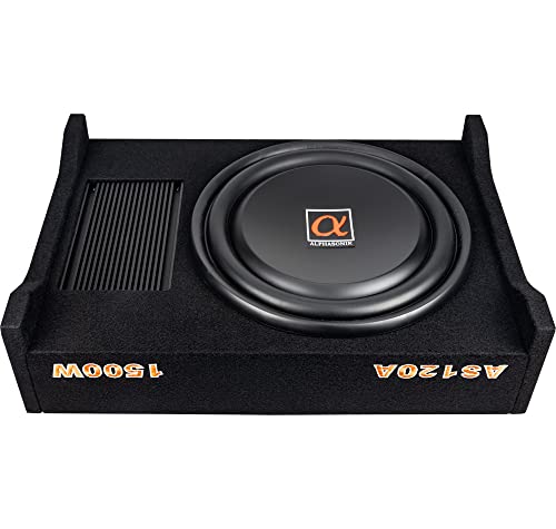 Alphasonik AS120A 12" 1500 Watts with a Built-in Amplifier Down-Firing Shallow Mount Enclosed for Tight Spaces in Cars and Trucks, Slim Thin Loaded Subwoofer Air Tight Sealed Bass Enclosure - size: 12 Inch - 1500 Watts Active