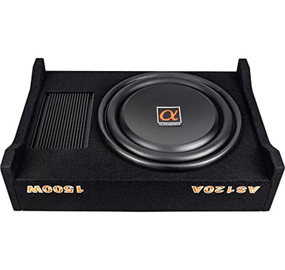 Alphasonik AS120A 12" 1500 Watts with a Built-in Amplifier Down-Firing Shallow Mount Enclosed for Tight Spaces in Cars and Trucks, Slim Thin Loaded Subwoofer Air Tight Sealed Bass Enclosure - size: 12 Inch - 1500 Watts Active