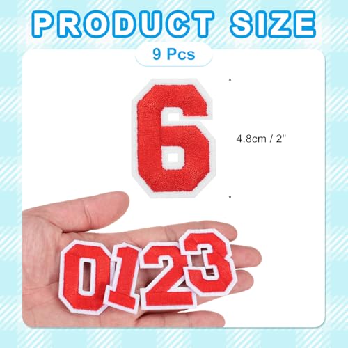 MECCANIXITY Iron on Number Patches 2" Number 6 Iron on Embroidered Patch Sew on Letter Stickers Applique for Repairing Clothing Jeans Shoes Hats DIY(Red, Pack of 9) - style: Number 6
