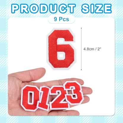MECCANIXITY Iron on Number Patches 2" Number 6 Iron on Embroidered Patch Sew on Letter Stickers Applique for Repairing Clothing Jeans Shoes Hats DIY(Red, Pack of 9) - style: Number 6