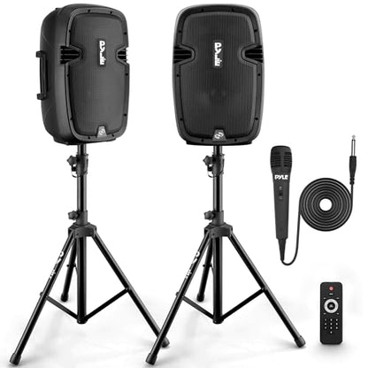 Wireless Portable PA Speaker System - 1000W High Powered Bluetooth Compatible Active + Passive Pair Outdoor Sound Speakers W/USB SD MP3 AUX - 35mm Mount, 2 Stand, Microphone, Remote - Pyle - size: 1000w