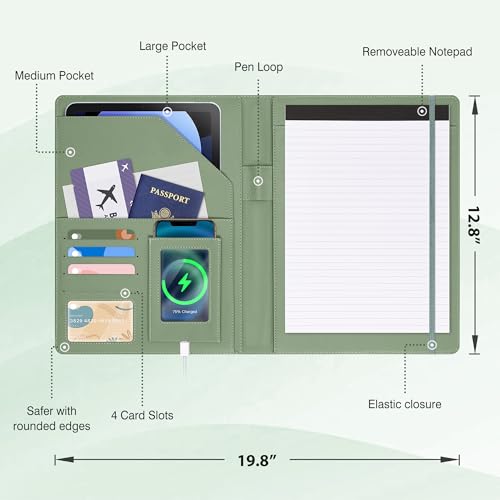 Ospelelf Faux Leather Clipboard with Storage Foldable Clipolio with Notepad 8.5 x 11, Green Business Padfolio Portfolio for Women - color: Green