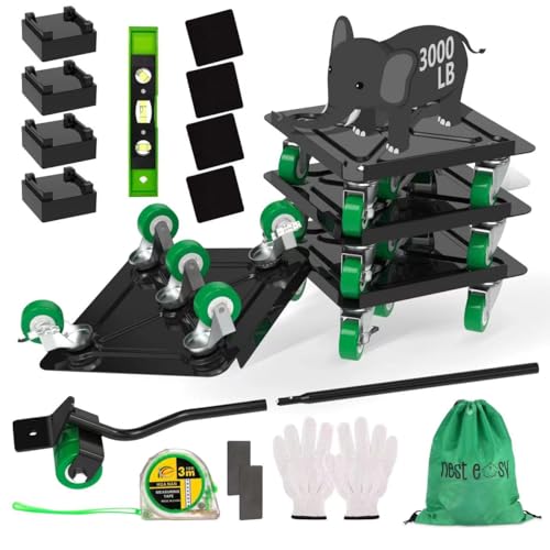 Heavy Duty Furniture Dolly 360 Rotate 5 Wheels 3000 Lbs Capacity 5.3x5.3 in | Furniture Movers with Green Wheels, Measure Tape & Leveler, Alloy Steel Furniture Lifter Tool for Smooth Home & Office Uses - color: Green, size: 5.3x5.3 IN