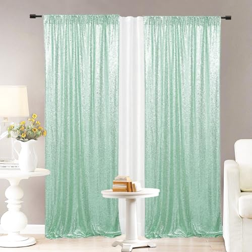 Eternal Beauty Mint Green 3mm Sequin Backdrop 2x8 Ft 2 Pack Wedding | Dense Sparkle Fabric With Breathable Mesh Backing And Rod Pocket For Easter Parties And Photo Booth Events - color: Mint Green, size: 2Ftx8Ft