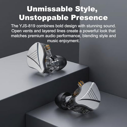 In Ear Monitor Headphones Dual Magnetic Dynamic Driver IEM with Mic, Black | Hybrid Banlance Armature with Dynamic in Ear Headphones IEM Earphones Gaming Earbuds - color: YJS-819-Black with Mic