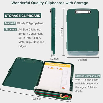 Clipboard with Storage, A4 Binder Nursing Clipboards with Pen Holder, Heavy Duty Storage Clipboards with Low Profile Clip, Clipboard Folder Side-Opening, Smooth Writing Clip Board (Emerald) - color: Emerald