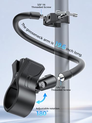 19.6" Steel Core Flexible Gooseneck Microphone Stand with 1/4" to 3/8" Adapter, Mic Clip & Super Crab Clamp, Desk/Pole Mount Compatible with Shure, Fifine, AT2020, Pyle, Razer, Blue Snowball