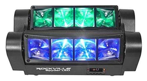 Rockville Spyder LED (8) Beam Moving Head Motorized DMX DJ/Party/Club Pro Light | RGBW CREE LEDs, Sound Activated, Daisy Chain Power In/Out, 6 Degree Beam Angle, Includes DMX Cable and Mounting Bracket
