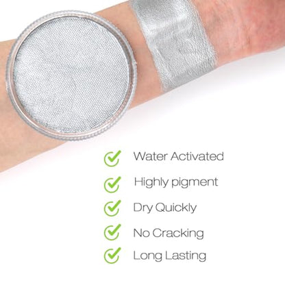 Bowitzki 30g Professional Face Paint Body Paint Water Based Face painting Makeup for Adults Split Cake Single Color - Metallic silver - color: Metallic Silver