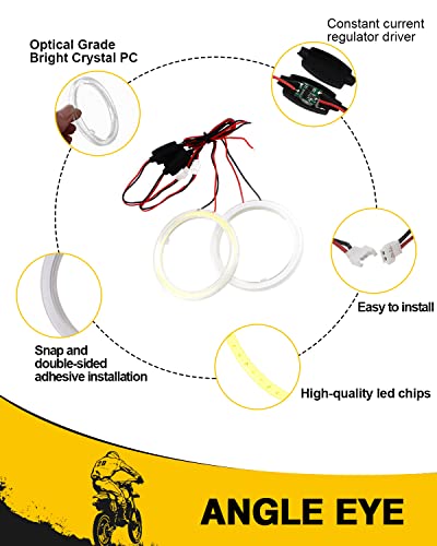 Qasim 1-Pair White 70MM 60SMD COB LED Halo Ring Angel Eyes Car LED Fog Light DRL with lampshade Cover 12V 24V DC - size: 70MM-white