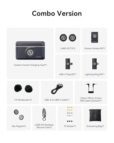 Hollyland Lark M2 Wireless Microphone for iPhone/Camera/Android/PC, 48kHz/24-bit High Fidelity Audio, 300m Range, Noise Cancelling, 40h Use, YouTube, Vlog, Streaming (2TX + 3RX + Charging Case) - color: Black, size: Combo (USB-C RX + Lightning RX + Chargi