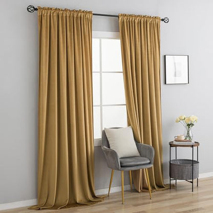 Yakamok Gold Brown Room Darkening Velvet Curtains 96 Inch Living Room | Luxury soft velvet, 2 panels 40x96 inch, for bedroom study, window drapes rod pocket,light blocking,Thermal Insulated - color: Gold Brown, size: 40"W x 96"L (Pack of 2)