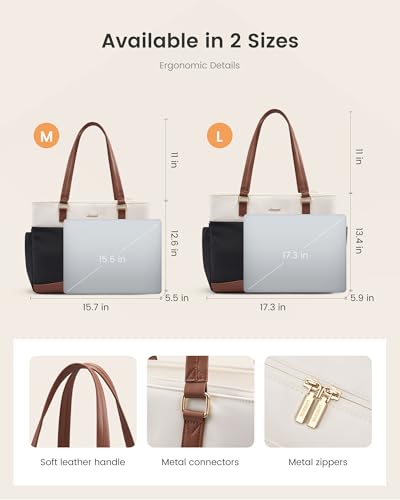 LOVEVOOK Laptop Tote Bag for Women with 40oz Large Cup Holder - color: Dark Brown - Khaki, size: 15.6 Inch