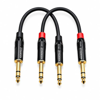 1/4 Inch TRS Balanced Cable 1 Foot (2-Pack) Male to Male - 20AWG OFC Professional Audio Patch Cable with 24K Gold-Plated Connectors for Studio Monitor, Audio Interface, DJ Mixer, Amplifier