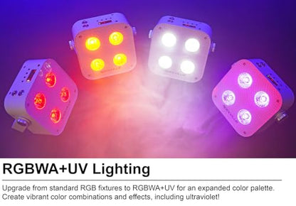 Rockville 4 Pack MINI IR4 White RGBWA+UV LED Par Wash Lights, Wireless DMX, App & Remote Control, Rechargeable Battery, Travel Bag Included, for DJs and Events | Up to 22-Hour Rechargeable Battery, Wireless DMX, App Control, IR Remotes, Sound Modes, Party