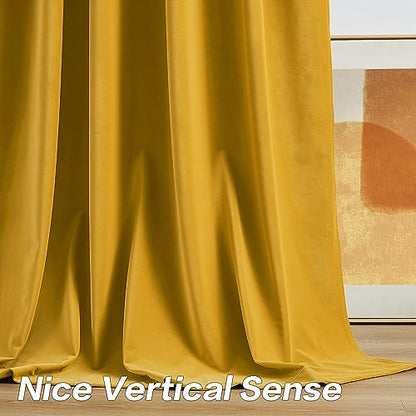 MUMFAS Yellow Velvet Curtains 84 Inches Long, Back Tab Rod Pocket Soundproof Room Darkening Window Velvet Drapes Light Blocking Privacy Assured for Home Theater Living Room Bedroom W52 x L84, 2 Pcs - color: Yellow, size: 52"W x 84"L (Pack of 2)