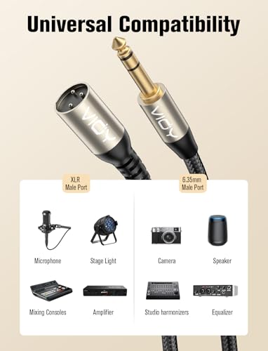 VIOY XLR to 1/4 Cable 10FT, 6.35mm TRS Male to XLR Male Balanced Mic Cord - size: 10FT
