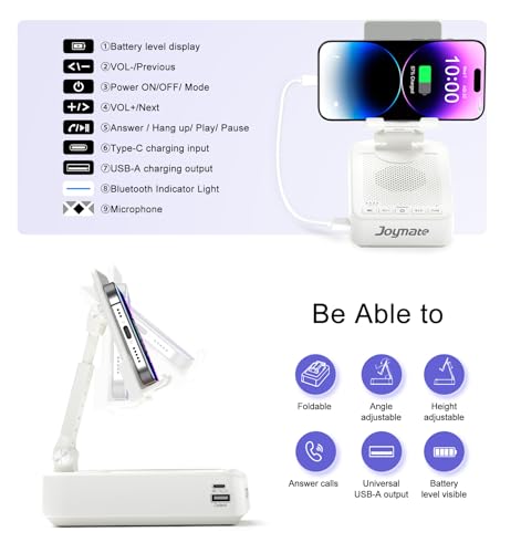 Gifts for Men Women, Bluetooth Speaker Phone Stand with Charging Function 360° Rotable Adjustable Cell Phone Holder HD Surround Sound for Desk Fits All Phones,Tablet (White) - color: White