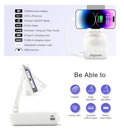 Gifts for Men Women, Bluetooth Speaker Phone Stand with Charging Function 360° Rotable Adjustable Cell Phone Holder HD Surround Sound for Desk Fits All Phones,Tablet (White) - color: White