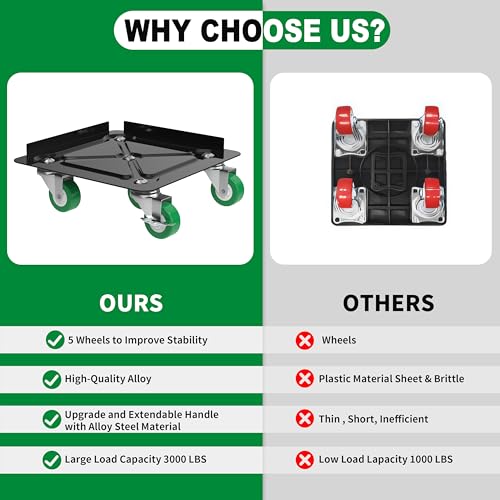 Heavy Duty Furniture Dolly 360 Rotate 5 Wheels 3000 Lbs Capacity 5.3x5.3 in | Furniture Movers with Green Wheels, 6 Sliders, Alloy Steel Furniture Lifter Tool for Smooth Home & Office Uses - color: Green, size: 5.3x5.3 IN-6 Sliders