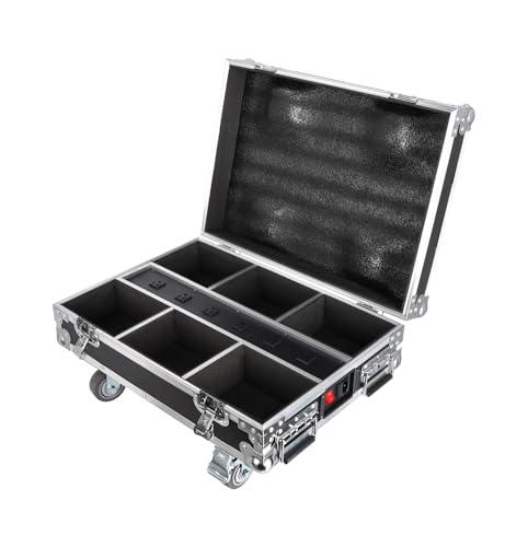 Rockville FLIP CHARGE CASE Charging Travel Road Case For (6) FLIP PAR Lights | Built-in Power Strip, Shockproof Foam, Rolling, Wheels with Brakes, Stackable, Aluminum Frame, Butterfly Locks, Drop-Tested