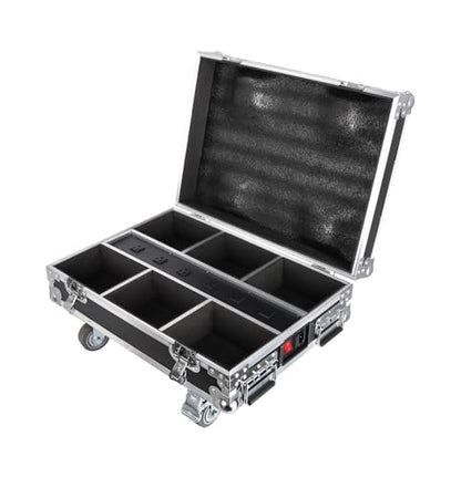 Rockville FLIP CHARGE CASE Charging Travel Road Case For (6) FLIP PAR Lights | Built-in Power Strip, Shockproof Foam, Rolling, Wheels with Brakes, Stackable, Aluminum Frame, Butterfly Locks, Drop-Tested