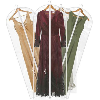 65” All Clear Dress Bags for Travel - PEVA Waterproof Fordable Cover with Zipper for Hanging Clothes, long Dress - Durable Dresser for Closet Storage, Dustproof & Moisture Resistant - 65”/4 Pack - size: 65" -4 Pack
