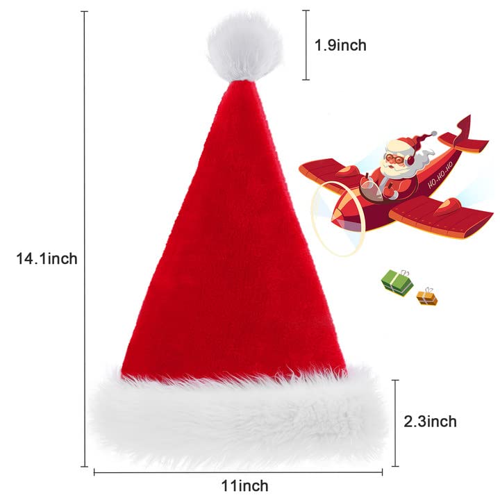 Christmas Hat for Adults/Kids/Baby, Santa Hats Unisex, Red Velvet Thicken Holiday Xmas Hat for Festive New Year Party - color: Red+white - 2pcs
