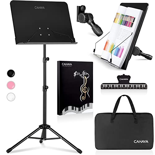 CAHAYA Sheet Music Stand Dual-use Convert to Desktop Stand Adjustable Black | Portable Foldable 31.4-57" Height Adjustable Sturdy to Hold Thick Book or Tablet Include Carrying Bag Sheet Music Folder Clip - color: Black, size: Standard Version