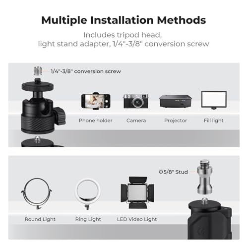 K&F CONCEPT Camera Desk Mount 16"-37" with Arm, 360° Ball Head, Phone Clip | Tabletop C-Clamp Adjustable Light Stand for DSLR, Ring Light, Webcam, Live Streaming, Online Teaching TD02 - style: TD02 w/Arm