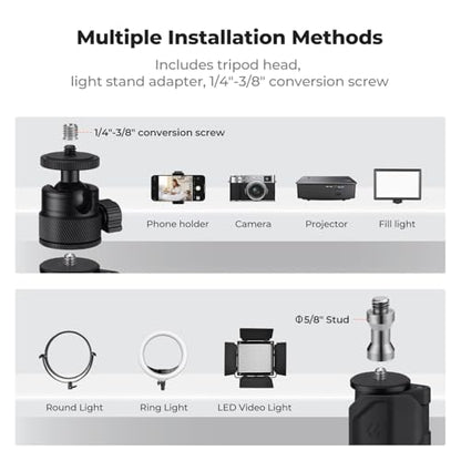 K&F CONCEPT Camera Desk Mount 16"-37" with Arm, 360° Ball Head, Phone Clip | Tabletop C-Clamp Adjustable Light Stand for DSLR, Ring Light, Webcam, Live Streaming, Online Teaching TD02 - style: TD02 w/Arm