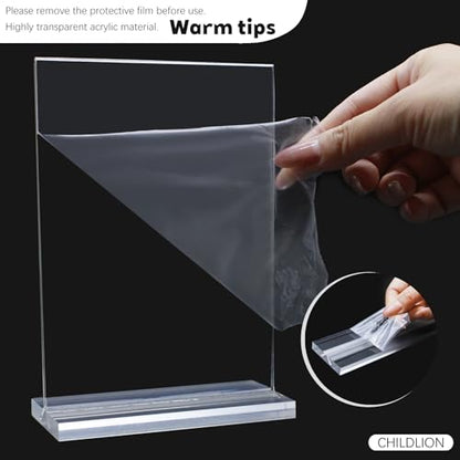 CHILDLION 10 Pack Acrylic Sign Holder 8.5x11 Inches, Double Sided Clear Display Stand Table Top Paper Holder, Vertical Menu Flyer Stand, Plastic Frame for Stores, Restaurants, Hotels, Office (10 Pack 8.5*11) - size: 10 Pack 8.5*11