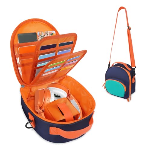 Carrying Case for Yoto Mini 2024 Edition Kids Audio Player & Headphone | Portable Travel Carrier Bag Cover, Up to 30 Cards Storage Box, Handle, Adjustable Strap, Reserved Hole For Cable